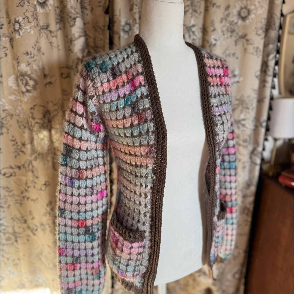 Multicolor Crochet Open-Front Sweater